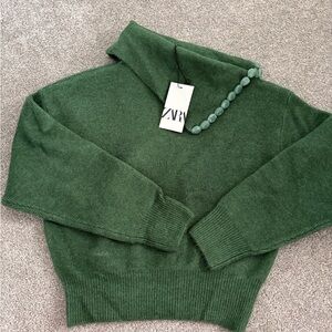 💚 Zara Beaded Collar Turtleneck Sweater – NWT – Size Large